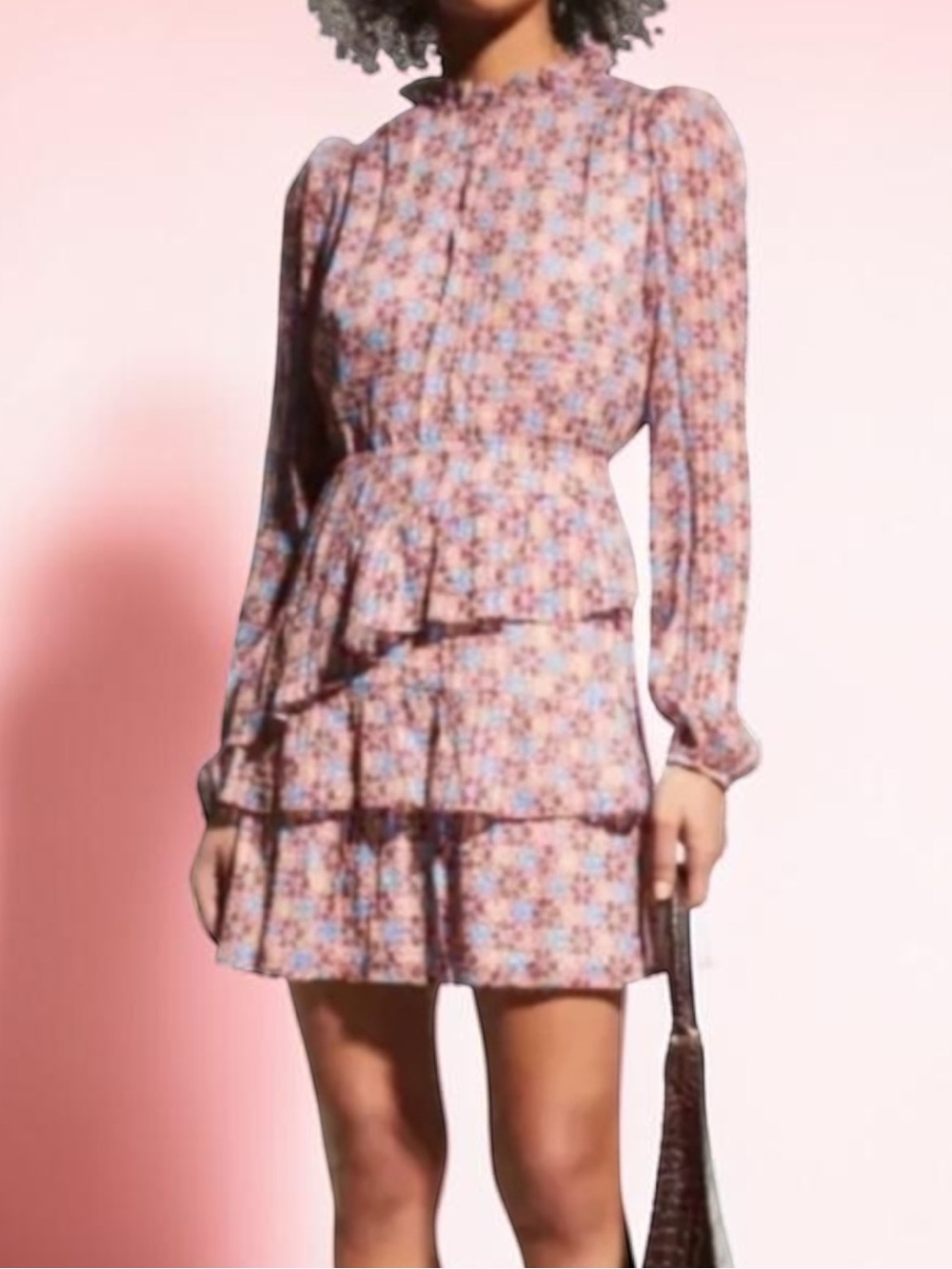 MARIE OLIVER Alana Dress, Kaleido
Silk Blend Long Puff Sleeves Ruffle Dress